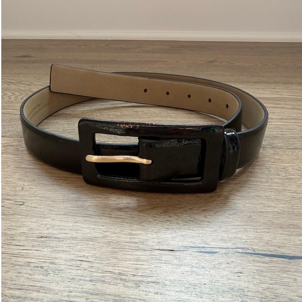Talbots Black Patent Leather Belt Women's Small Shiny Gold Tone Buckle